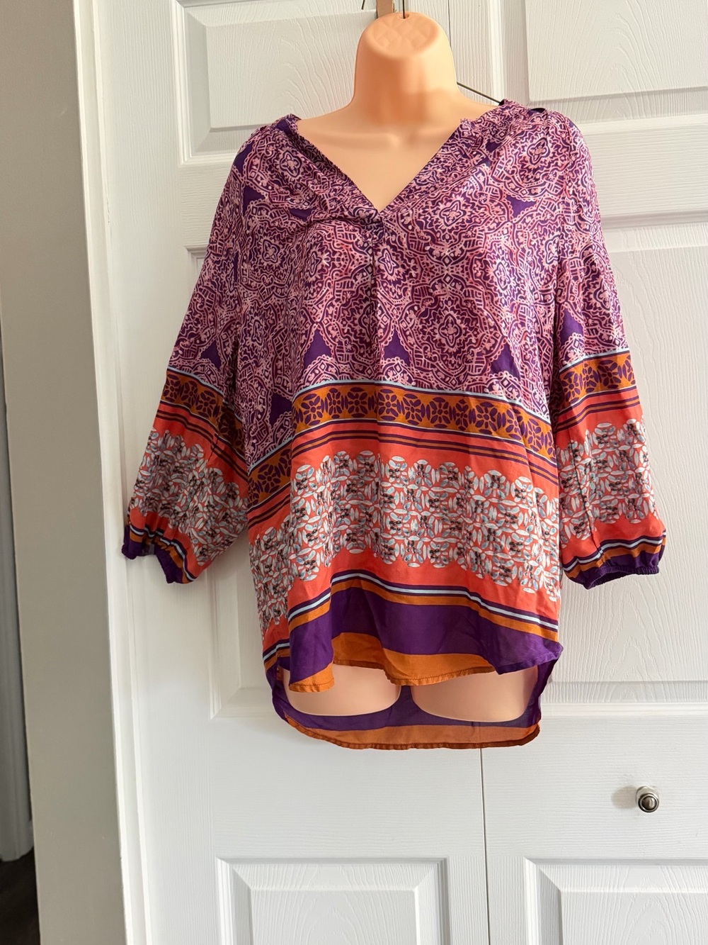 Boho Purple & Orange Patterned Women's Blouse